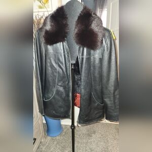 Womens Damselle Leather Faux Fur Lined W/ Remov Fur Collar & Liner. 20"wx28l.